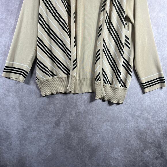 Exclusively Misook Cardigan Sweater Womens Medium Petite‎ Tan Striped Open Front - Picture 3 of 8